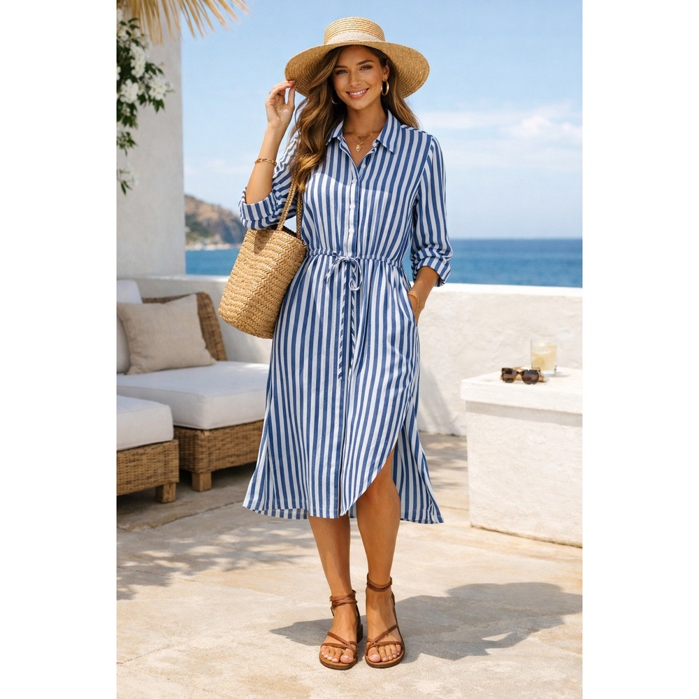 GAP Shirt Dress Womens S Blue White Striped Coastal Old Money Classic Minimalist